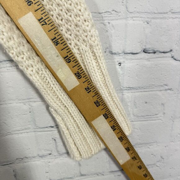 Wool Cardigan Women Medium Ivory Long Cable Knit Open Front Cottage Sweater - Picture 10 of 11
